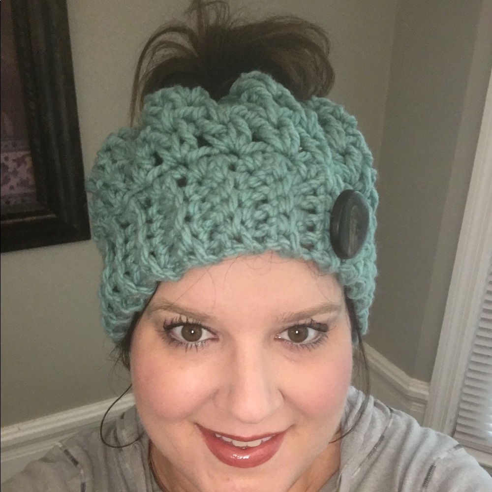 Crochet Button Messy Bun Beanie